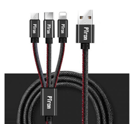  PTron Indigo 2A 3 in 1 USB Data Cable Jeans Cloth Sync Charging Cable For All Smartphones 