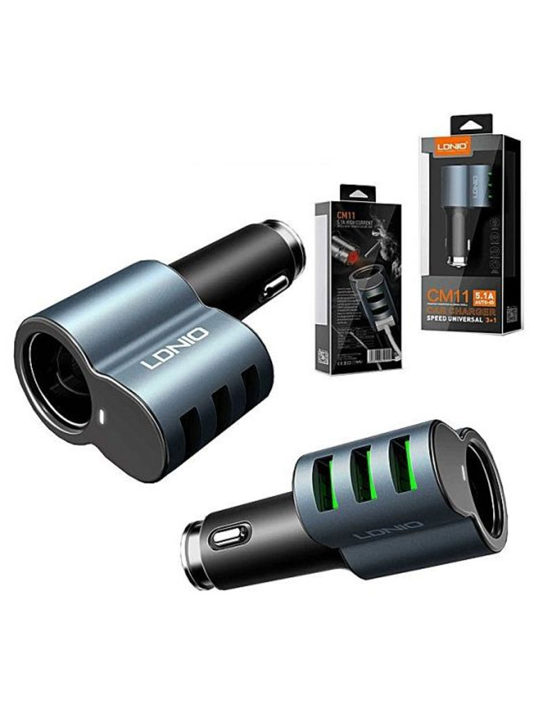 LDNIO CM11 5.1A 3 USB Auto Car Charger with Charging Outlet