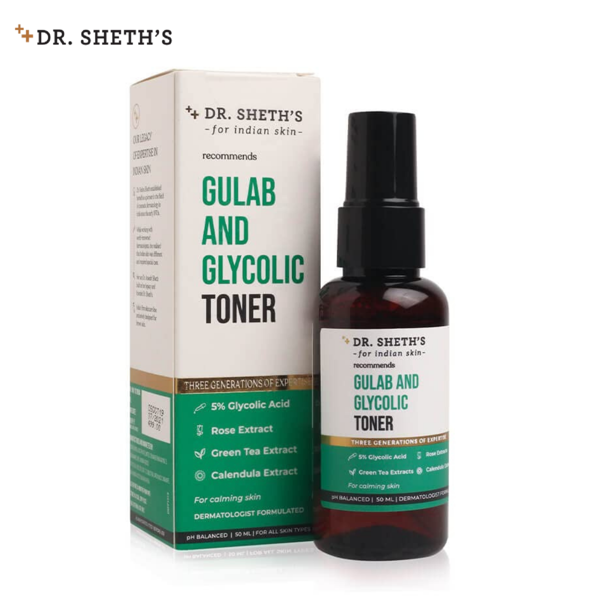 Dr. Sheth's Gulab & Glycolic Toner with Glycolic Acid, Rose and Green