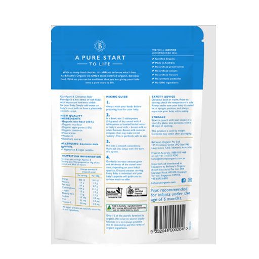 Bellamy's Organic Apple & Cinnamon Baby Porridge 6+ months 125g