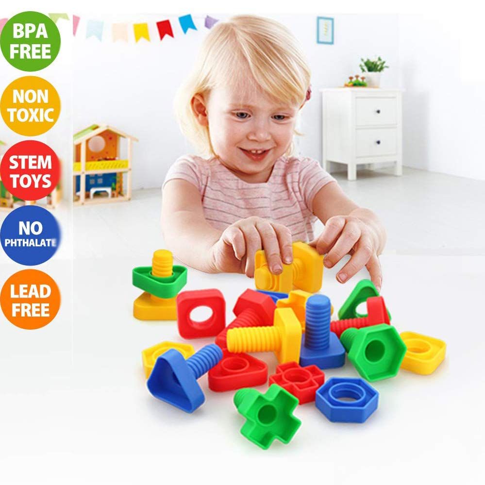 Nuts & Bolts Interlocking Blocks Play Set, Educational Construction ...