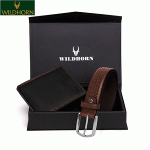WILDHORN Nepal® RFID Protected 100% Genuine Leather Wallet & Genuine Leather Belt Giftset for Men (WB218BLACK2)