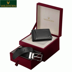 WILDHORN Nepal Men's RFID Protected 100 % Genuine Classic Leather Wallet and Belt Combo (New Giftbox 1255 BLACK)