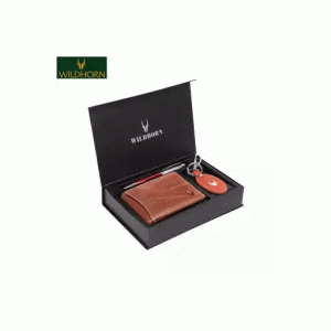 WILDHORN Nepal® RFID Protected 100% Genuine Leather Wallet, Leather Keychain & Pen Combo for Men (WHPWK1255CRUNCH3)