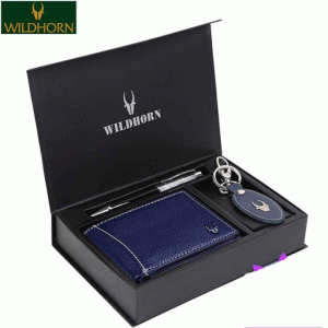 WILDHORN Nepal® Men's RFID Protected 100% Genuine Leather Wallet, leather keychain and Pen Combo (combo Blue54)