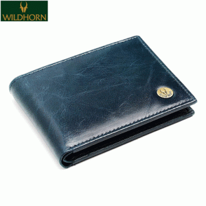 WildHorn Nepal Genuine Leather Olive Blue Bifold Wallet Gift for him (WH 2052 BLUE CRUNCH)