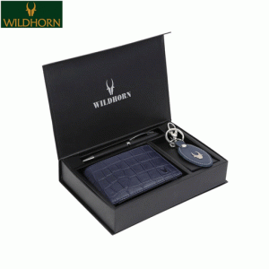WILDHORN Nepal® RFID Protected 100% Genuine Leather Wallet, Leather Keychain & Pen Combo for Men(WHPWK201BLUECROCO2)
