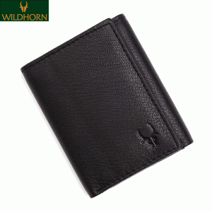 WildHorn Black Men's Genuine Leather Trifold Wallet (WH2007)