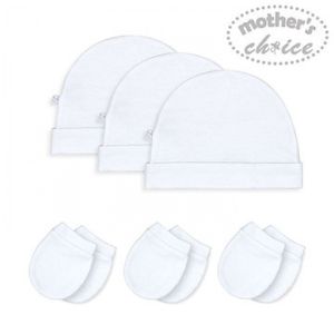 Mother's Choice All-White 3 Pack Hats + 3 Pack Mittens