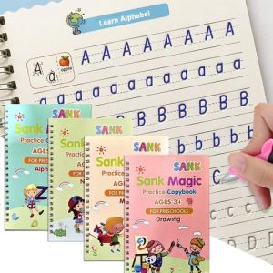 4pcs Sank Magic Practice Copybook English for Kids Reusable Magical Copybook Kids Tracing Book for Handwriting