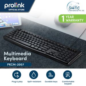Prolink Plug and Play Spill-Resistant Durable Full-Size Multimedia USB Keyboard PKCM-2007