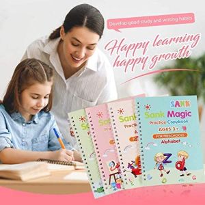 4 PCS Sank Magic Practice Copybook English for Kids Reusable Magical Copybook Kids Tracing Book for Handwriting