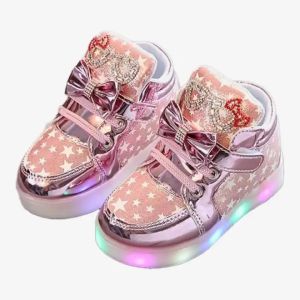 Baby Girl Glitter Sneakers LED Lights Shoes With Velcro