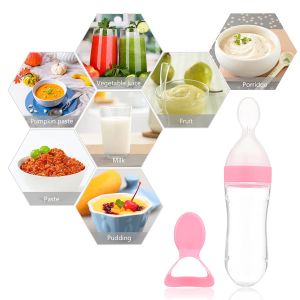 Cute Baby Food Dispensing Silicone Squeezable Feeding Spoon Bottle 150ml for Baby Training & Food Supplement