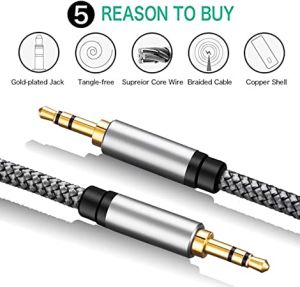 3.5mm Nylon Braided 3 Pole Jack Audio Auxiliary Input Adapter Male to Male Aux Cable 1M for Headphones, Car, Home Stereos, Speaker, Echo & More