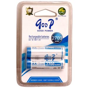 Goop AA Sized 2700mAh Ni-CD 1.2V Rechargeable Battery 2 Pcs (1 Pair), Up to 1100 Cycles