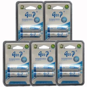 Goop AA Sized 800mAh Ni-CD 1.2V Rechargeable Battery 10 Pcs (5 Pair), Up to 1100 Cycles