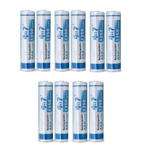 Goop AAA Sized 1350mAh Ni-MH 1.2V Rechargeable Battery 10 Pcs (5 Pair), Up to 1100 Cycles