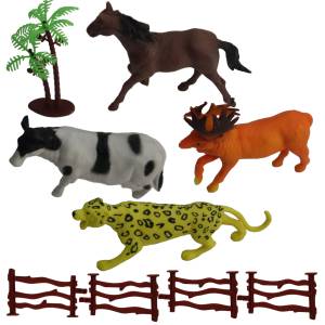 Set of 4 Animals (Cow, Horse, Deer, Leopard) Educational Learning Best Material Plastic Toys for Children & Birthday Gift
