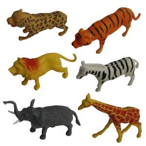 Set of 6 Wild Animals (Lion, Tiger, Leopard, Zebra, Elephant, Giraffe) Jungle Figures Educational Learning Best Material Plastic Toys for Children & Birthday Gift