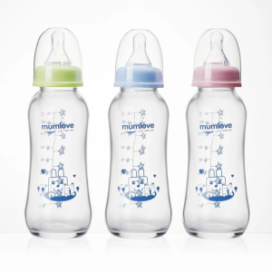 Mumlove High Borosilicate Glass Body Arc Baby Feeding Anti-colic BPA Free Eco-friendly Food Grade 225ml Wonderful Silicone Nipple Bottle