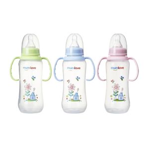 Mumlove Silicone Nipple (BPA Free) Eco-Friendly Food Grade PP Feeding 300ml Baby Bottle with Handle
