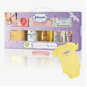 Johnson's Baby Care Collection Baby Gift Set with Organic Cotton Baby Dress - 8 pcs