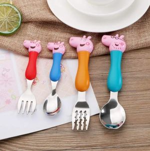 cozykids - Stainless Steel Children's Eating Baby Fork and Spoon set (4 pieces)- 3y+