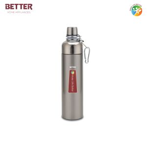 Better Pluto Sports Bottle, 600 ml, Metallic Silver Stainless Steel  | Vacuum Insulated Flask