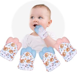 Baby Silicon Teething Mitten Teether Glove Pacifier (BPA-Free) Prevent Scratches Glove Stay on Baby's Hand