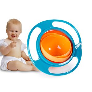 Cute Baby Portable & Attractive 360 Degree Rotation Anti Spill Gyro Bowl with Lid for Kids