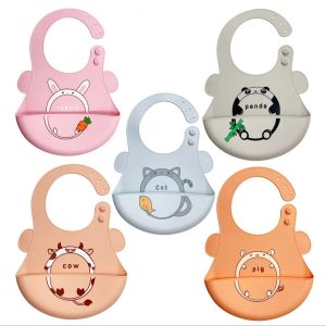 Cartoon Animal Print Waterproof Silicone Baby Bib for Feeding Babies and Toddlers, Unisex Silicone Baby Bibs