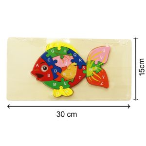 Wooden Shaped Fish, English Alphabet (A-Z) Early Education Cognition Toy Jigsaw Montessori Puzzle for Kids