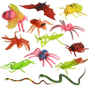 Set Of 13 Realistic Insect Including (Dragonfly Spider Snake Ladybug Grasshopper Honeybee Bat Housefly), Educational Learning Material Toys for Kids