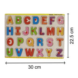 Wooden Colorful English Alphabets Capital Letters ABCD Puzzles with Knob Tray, Preschool Educational Teaching Montessori Toy for Kids
