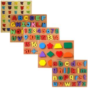 Wooden Educational Puzzle Combo Set (Nepali Varnamala, Numerical Numbers (1-20) with sign, Geometric Shapes, Upper & Lower-Case English Alphabets) Learning Toys Board