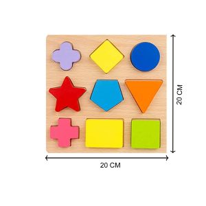 Cute Baby Colorful Wooden 3D Geometric Shapes (Star, Triangle, Square) Montessori Puzzle Board, Early Learning & Education Teaching Toys for Kids