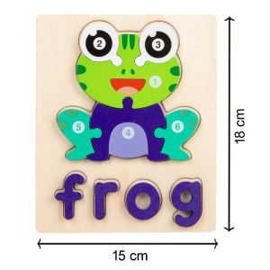 Cute Baby Colorful Wooden Frog Shaped Puzzle, Numerical Number with Animal Name Early Learning & Education Toys 3D Jigsaw Montessori Puzzle for Kids