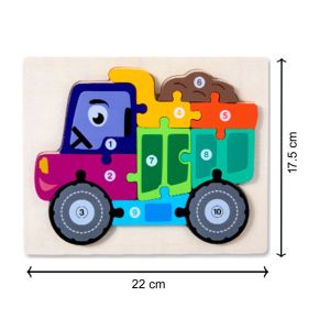 Cute Baby Colorful Wooden Truck Shaped Puzzle, Numerical Number Early Learning & Education Toys 3D Jigsaw Montessori Puzzle for Kids