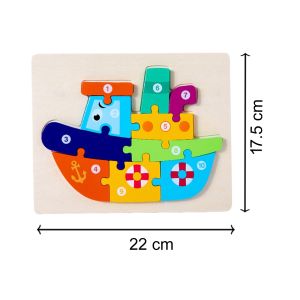 Cute Baby Colorful Wooden Ship Shaped Puzzle, Numerical Number Early Learning & Education Toys 3D Jigsaw Montessori Puzzle for Kids