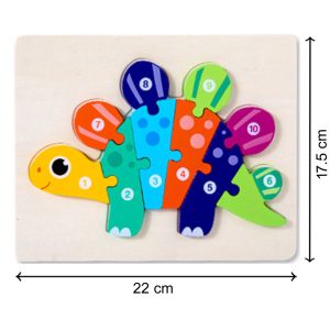 Cute Baby Colorful Wooden Dinosaur (Stegosaurus) Shaped Puzzle, Numerical Number Early Learning & Education Toys 3D Jigsaw Montessori Puzzle for Kids