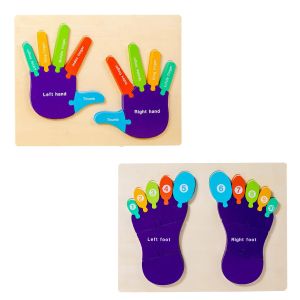 Cute Baby Colorful Wooden Shaped 3D Baby’s Palm with Each Finger’s Name & Feet with Number, Early Learning Educational Creative Puzzle for Toddler