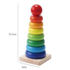 Montessori Rainbow 7 Sorting & Stacking Wooden Rings Tower Plus Removable Rings Ball, Early Learning & Educational Developmental Toys for Kids