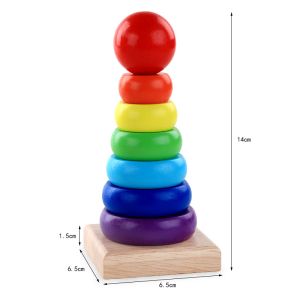 Montessori Rainbow 6 Sorting & Stacking Wooden Rings Tower Plus Removable Rings Ball, Early Learning & Educational Developmental Toys for Kids