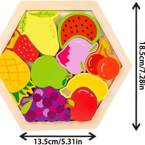Cute Baby 10 Pieces Fruits Shapes 3D Wooden Stacking Puzzle, Early Learning & Education Cognition Toys Jigsaw Montessori Puzzle & Gift for Kids