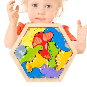 Cute Baby 10 Pieces Dinosaur Shapes 3D Wooden Stacking Puzzle, Early Learning & Education Cognition Toys Jigsaw Montessori Puzzle & for Kids