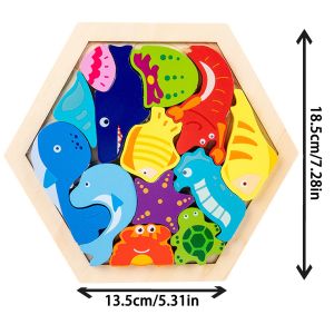 Cute Baby 10 Pieces Marine Animals Shapes 3D Wooden Stacking Puzzle, Early Learning & Education Cognition Toys Jigsaw Montessori Puzzle & for Kids