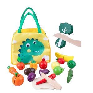 Cute Baby Montessori Colorful 15 Pieces Wooden Kitchen Toys Playsets Pretend Play Including Chopping Board, Knife, Fruit & Vegetable for Kids