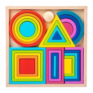 Cute Baby Colorful Geometric Shape Rainbow Blocks & Building Toys, Early Learning & Education Creative Wooden Stacking Puzzle Blocks Board for Kids