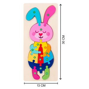 Cute Baby Colorful Wooden Rabbit Shaped Puzzle, Numerical Number (1-10) Early Learning & Education Cognition Toys Jigsaw Montessori Puzzle for Kids